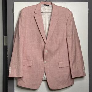 Jos A Bank Sport Coat Blazer Mens 46R Red houndstooth Linen Wool two button